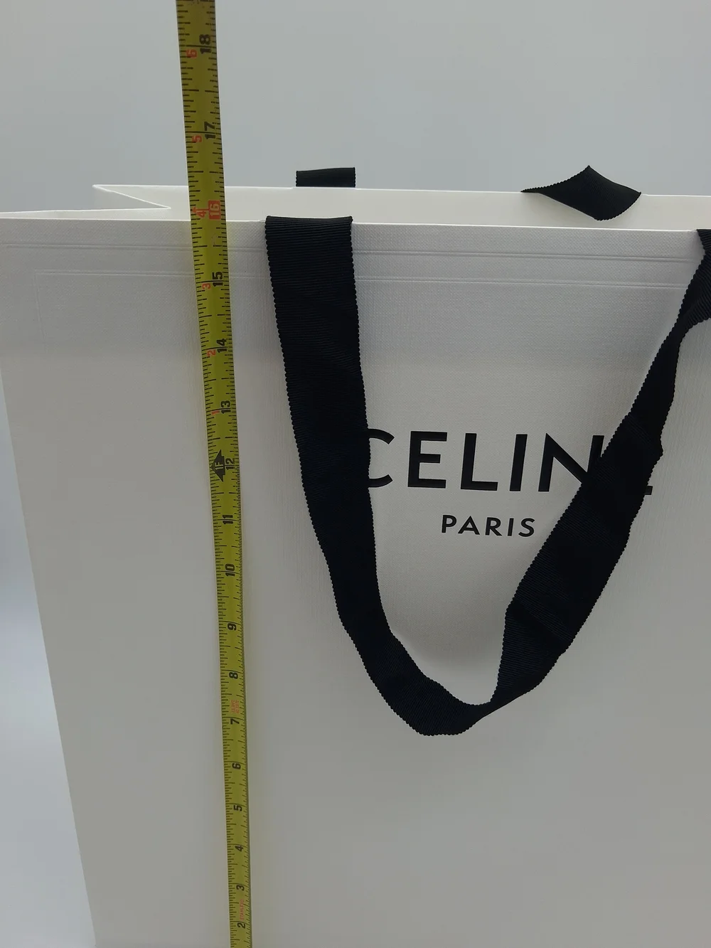 CELINE PARIS Large White Shopping Gift Bag Black Ribbon Handles 16